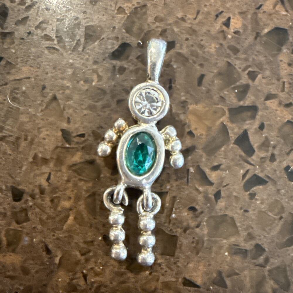 Silver Emerald Crystal May Birthstone Kids Boy Pendant Charm